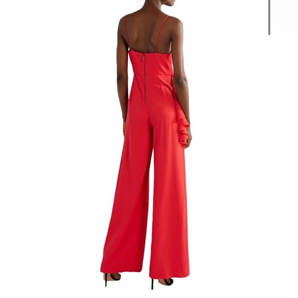 Alice + Olivia Keeva Ruffled Crepe Wide Leg Jumpsuit in Papaya Red - Size 6 - Picture 2 of 8